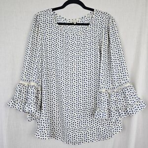 Max Studio Blue and Cream‎ Polka Dot Ruffled Balloon Sleeve Blouse Sheer Women's